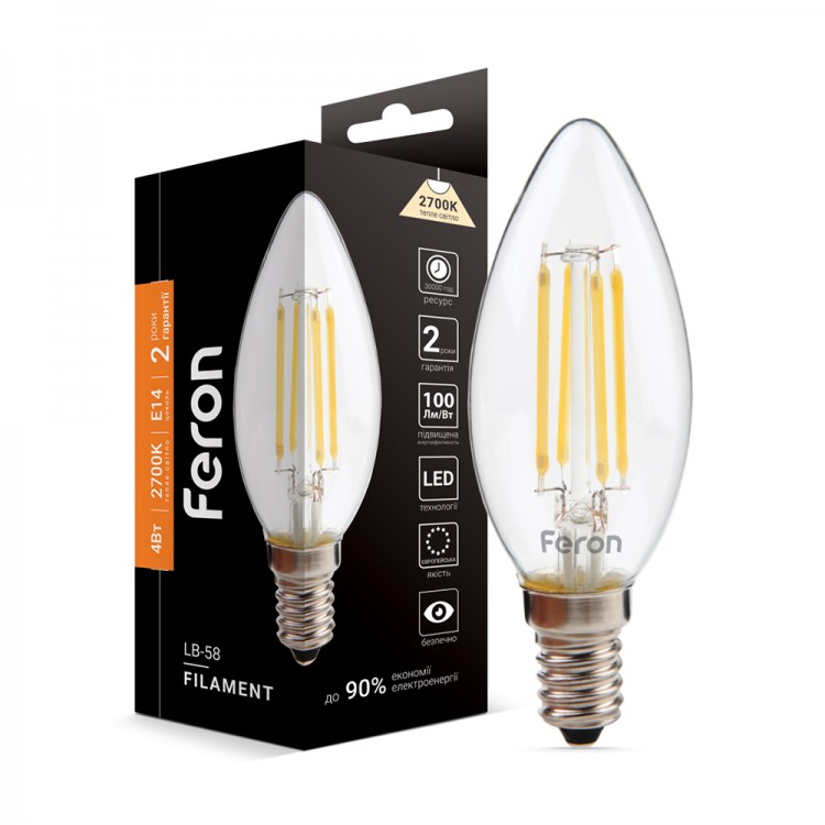 Світлодіодна лампа Feron Filament LB-58 4Вт E14 2700K
