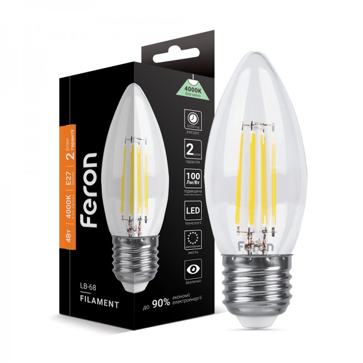 Світлодіодна лампа Feron Filament LB-68 4Вт E27 4000K