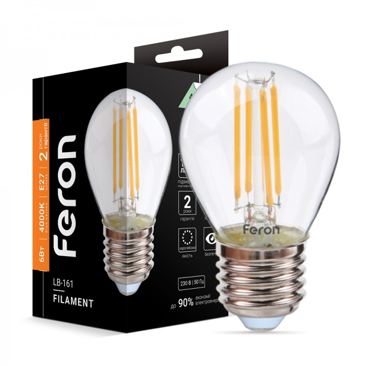 Світлодіодна лампа Feron Filament LB-161 6Вт E27 4000K