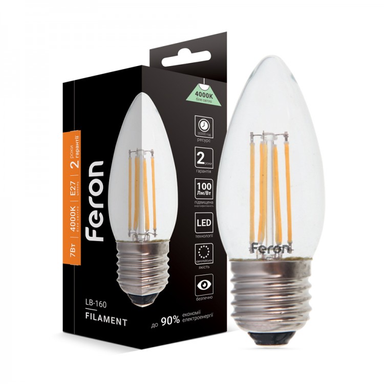 Світлодіодна лампа Feron Filament LB-160 7Вт E27 4000K